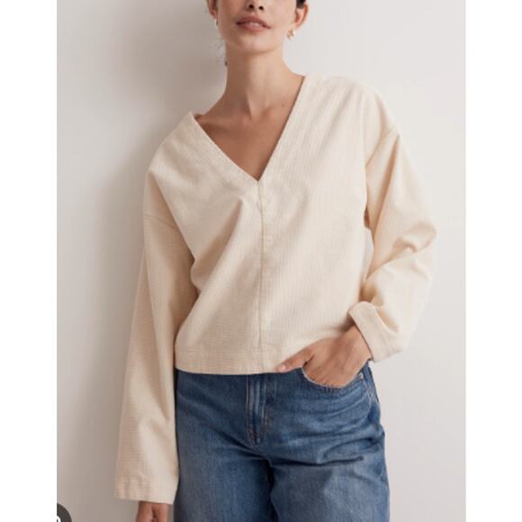 NWOT Madewell Waffle-Knit Relaxed V-Neck Top Ivory Cream Small - Picture 1 of 6